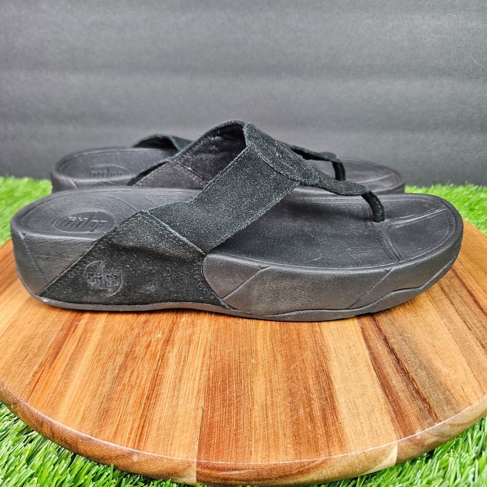 FitFlop Lulu Womens Sandal Size 8 Black Suede Thong Slide Flip Flop Toe Post